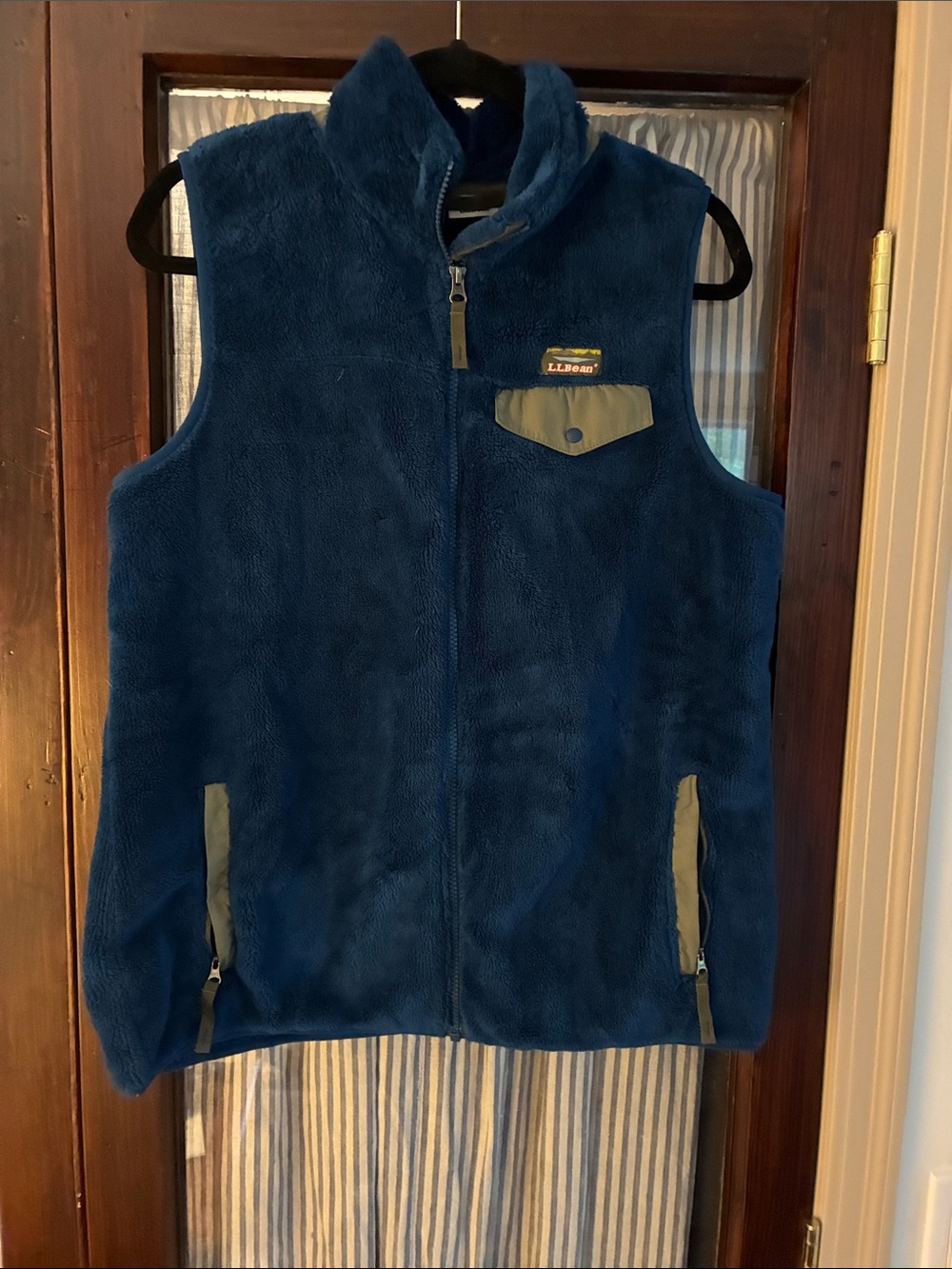 L.L. Bean Deep Blue Fleece Vest with Olive Accent